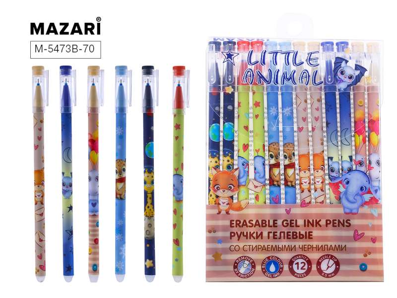 Dėlionės rašikliai su trinama rašalu LITTLE ANIMAL, 12 vnt.