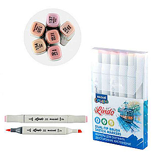 Double-sided sketch markers set LINDO, 6 colors.