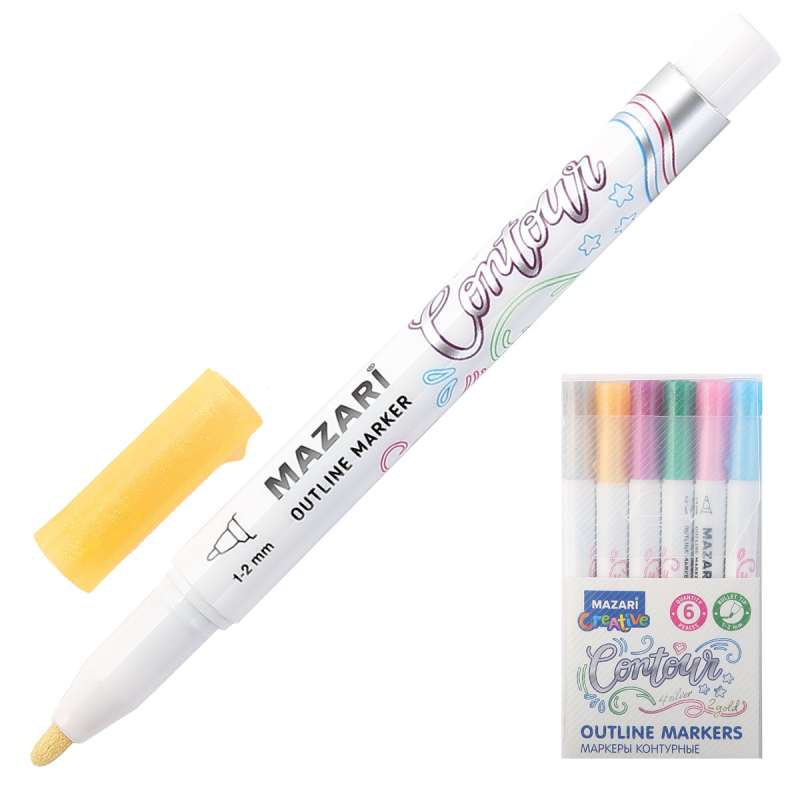 Marķieru un krāsu komplekts ar kontūru CONTOUR, 6 krāsas.