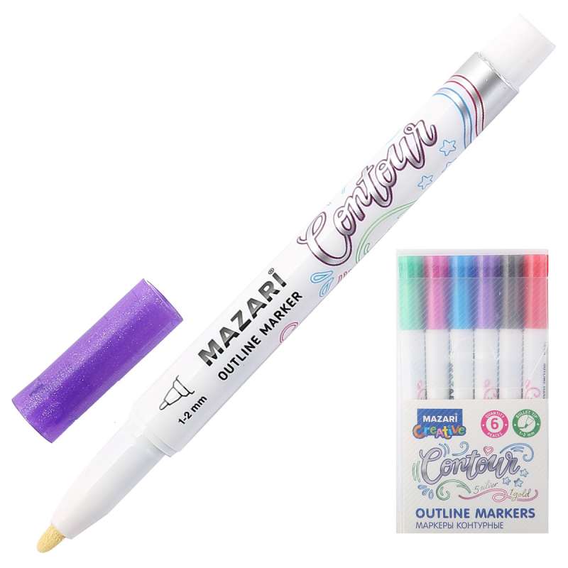 Marķieru un krāsu komplekts ar kontūru CONTOUR, 6 krāsas.