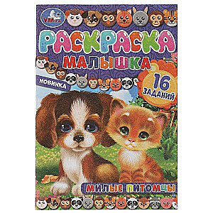 Cute Pets. 16 Tasks. Baby Coloring Book