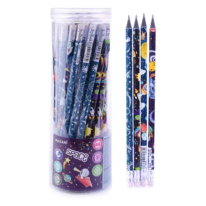 Bleistift aus Schwarzgraphit, Kunststoff SPACE, HB, mit Radiergummi
