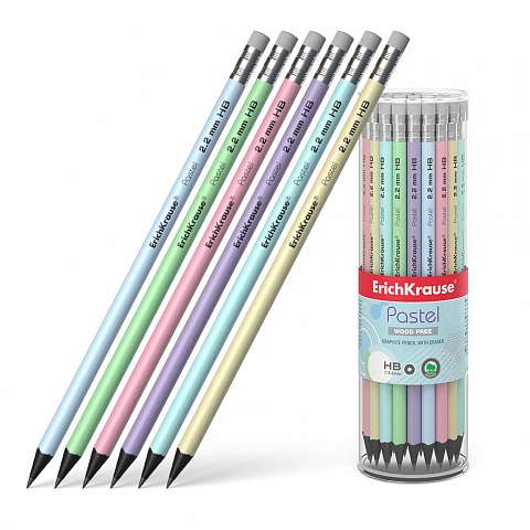 Kunststoff-Bleistift mit Graphit, rund, mit Radiergummi ErichKrause® Pastel HB