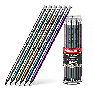 Kunststoff-Schwarzgraphit-Rundbleistift mit Radierer ErichKrause® Metallic HB