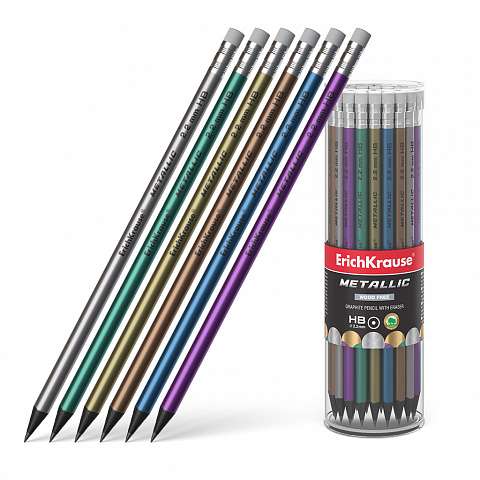 Kunststoff-Schwarzgraphit-Rundbleistift mit Radierer ErichKrause® Metallic HB