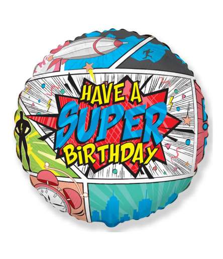 Folienballon SuperBirthday COMIC, verpackt, FX, 18