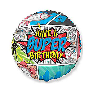 Folienballon SuperBirthday COMIC, verpackt, FX, 18