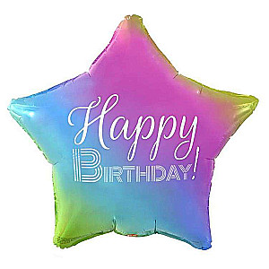 Fooliumõhupall Happy Birthday Star gradient, valge trükk, 19