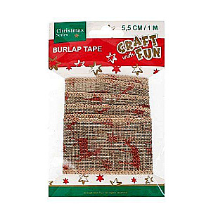 Christmas decorative ribbon Reindeer 5cm/1m red pattern