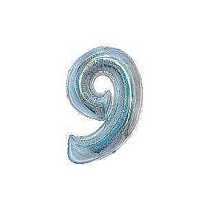 Folienballon B&C, Ziffer 9, holographisches Silber, 76 cm