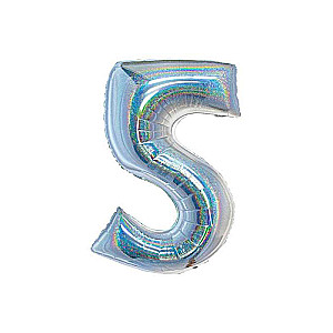 Folienballon B&C, Ziffer 5, holografisches Silber, 76 cm