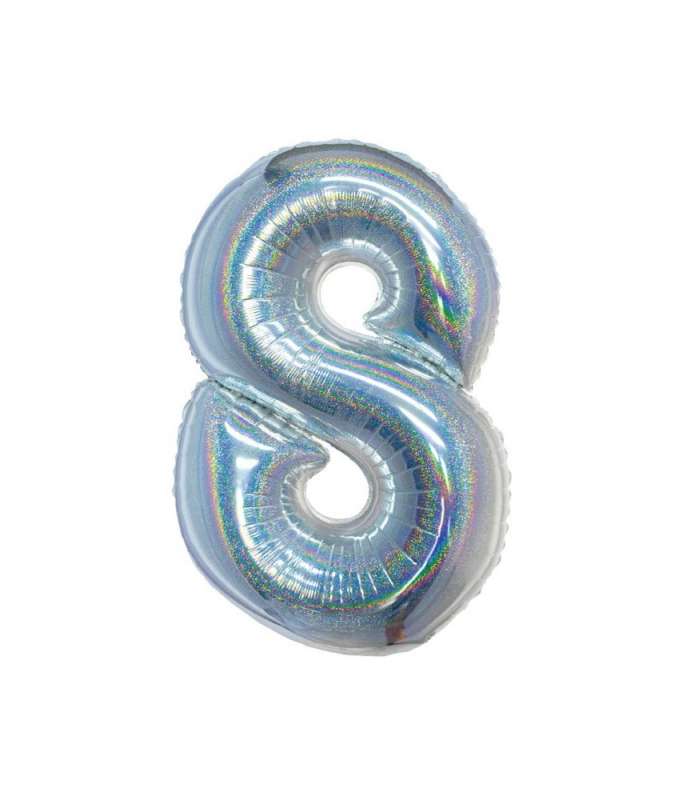 Folienballon B&C, Ziffer 8, holographisches Silber, 76 cm