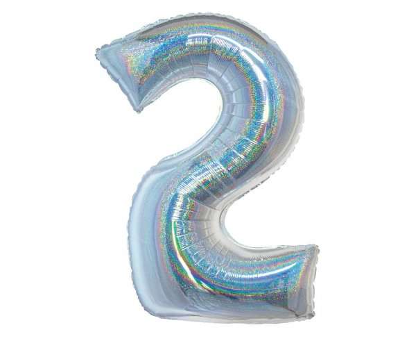 Folienballon B&C, Ziffer 2, holografisches Silber, 76 cm