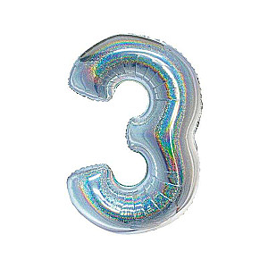 Folienballon B&C, Ziffer 3, holografisch silber, 76 cm