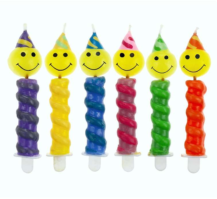 Set of candles 6/6 pcs. 8cm with holder Smile assorted
