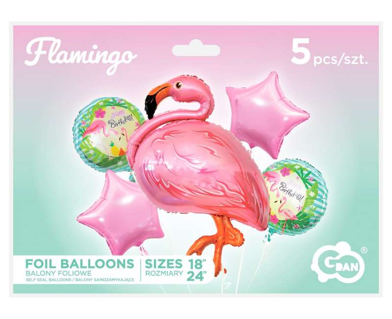 Set aus Folienballons Flamingo / 5 Stück