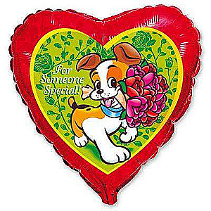 Folienballon 24/61cm Herz - Hund mit Blumen