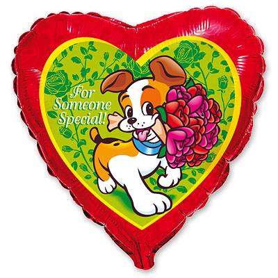 Folienballon 24/61cm Herz - Hund mit Blumen