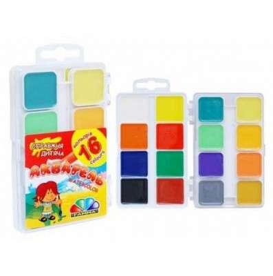 Akvareļi 16 krāsas, bez otas, plastmasas kastē
