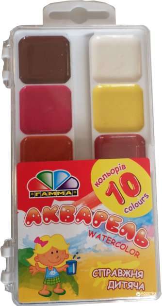Watercolor 10 colors, without brush, plastic box