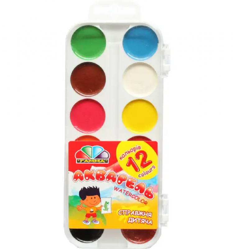 Watercolor 12 colors, without brush, plastic box