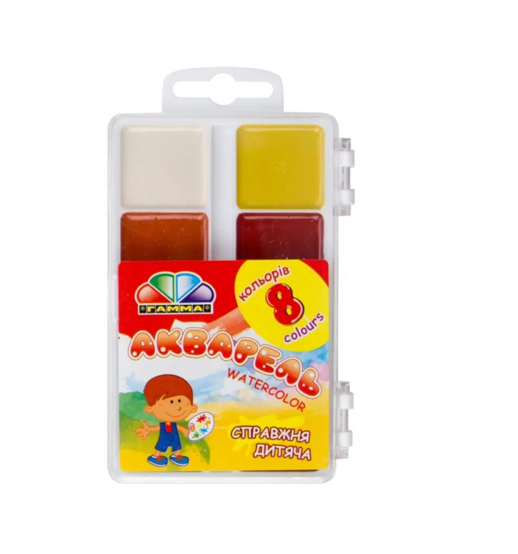 Watercolor 8 colors, without brush, plastic box