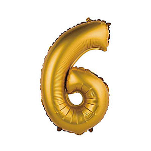 Folienballon - Zahl 6, gold, 35 cm