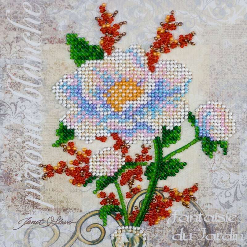 Stickset mit Perlen - Weiße Blume