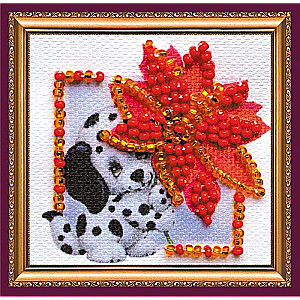 Stickset mit Perlen - Mini Magnet. Rote Blume