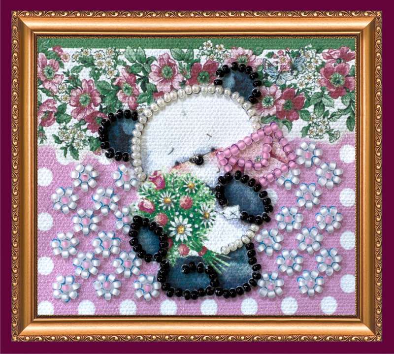 Set zum Sticken mit Perlen - Magnet. Bär und Gänseblümchen