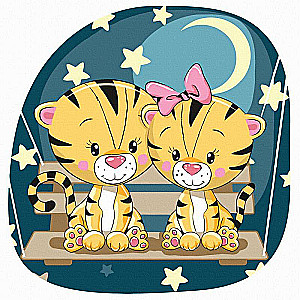 Painting by numbers - Tiger Cubs on Swings, 20x20cm