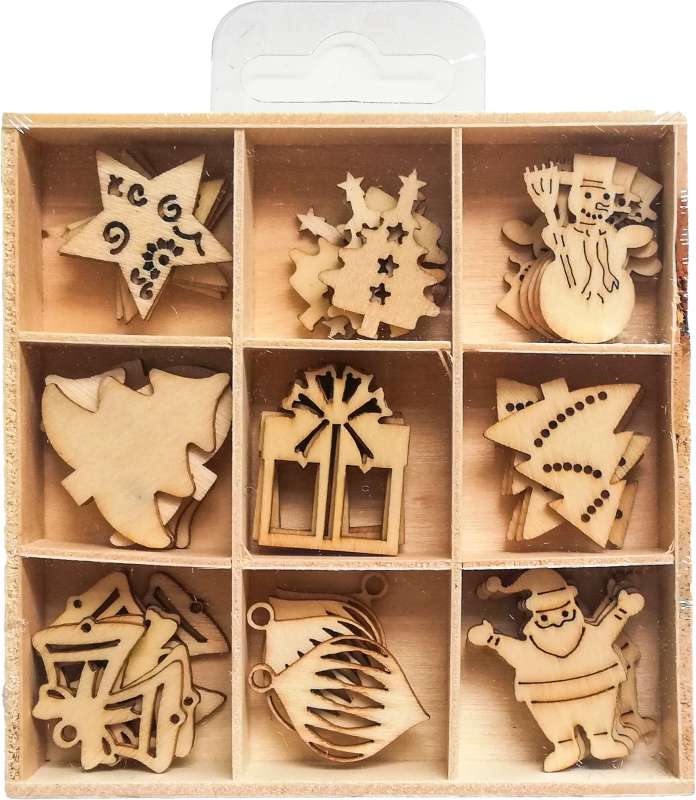 Ziemassvētku dekors - koka rotājumi, 3x3cm 45 gab.