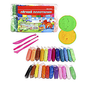 Viegls plastilīns, 24 krāsas, 3 rīki.