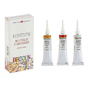 Zestaw konturów akrylowych do szkła/ceramiki metalik karton 3 szt x18ml