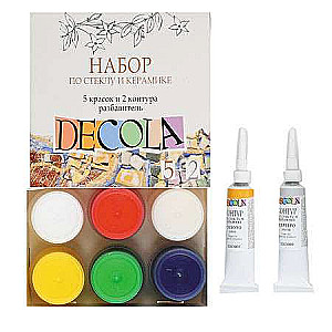 Zestaw akryl szkło/ceramika karton 5 szt x 20 ml, kontury w tubach 2 szt x 18 ml, rozcieńczalnik