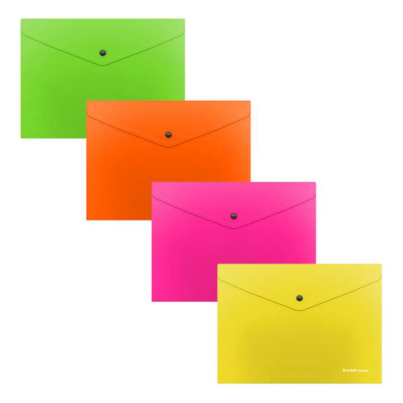Ordnerumschlag mit Druckknopf aus Kunststoff ErichKrause Glossy Neon, halbtransparent, C6, assortiert