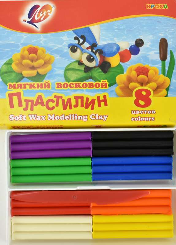 Mīkstais plastilīns KROHA LUCH ar rīku, 8 krāsas 120g