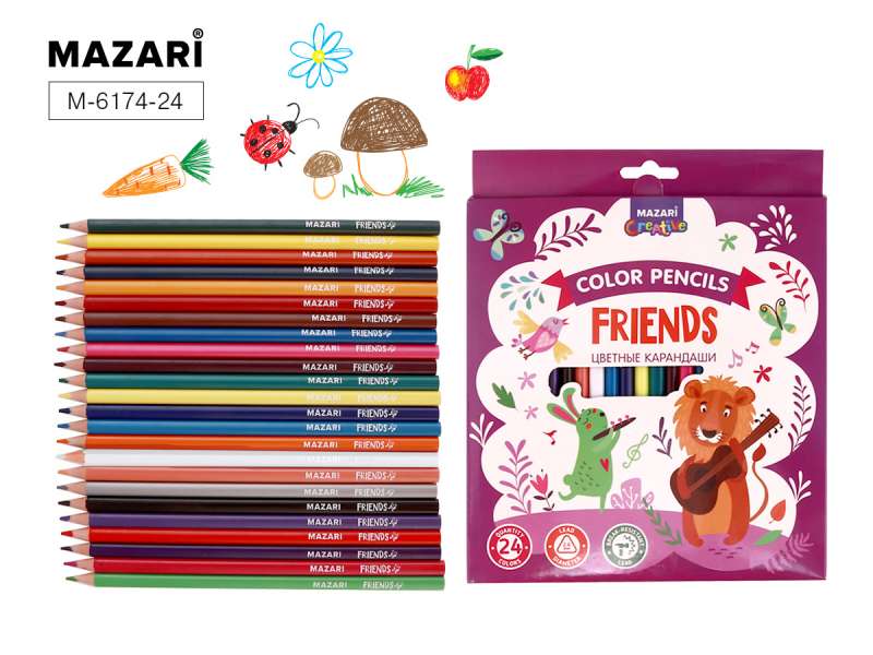 Krāsainie plastmasas zīmuļi FRIENDS, 24 krāsas.