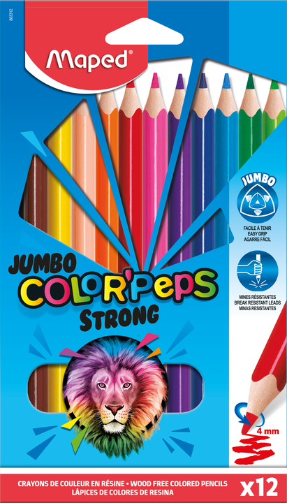 MAPED ColorPeps Jumbo Strong Colored Pencils, 12 Colors