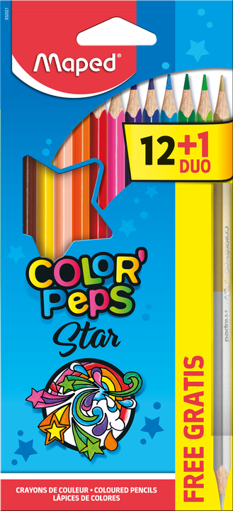 Krāsainie zīmuļi MAPED Color`Peps 12 gabali + 1 DUO zelta/sudraba