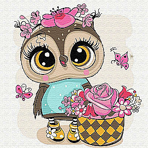 Paint by Numbers - Owl with Flower Basket, 20x20cm