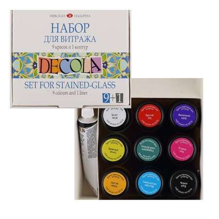 Set von Gläsermalfarben DECOLA VITRAILLE 9 St. à 20 ml + Kontur