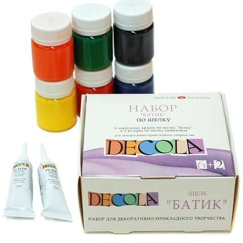 Set von Seidenfarben BATIC DECOLA 6 Farben à 50 ml + 2 Reserven