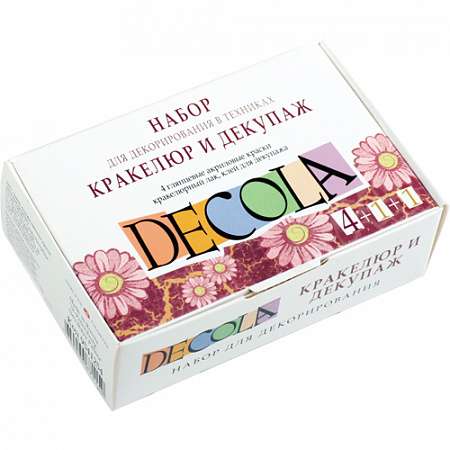 Decola Crackle and Decoupage Set. 4 colors of acrylic, glue, and crackle varnish