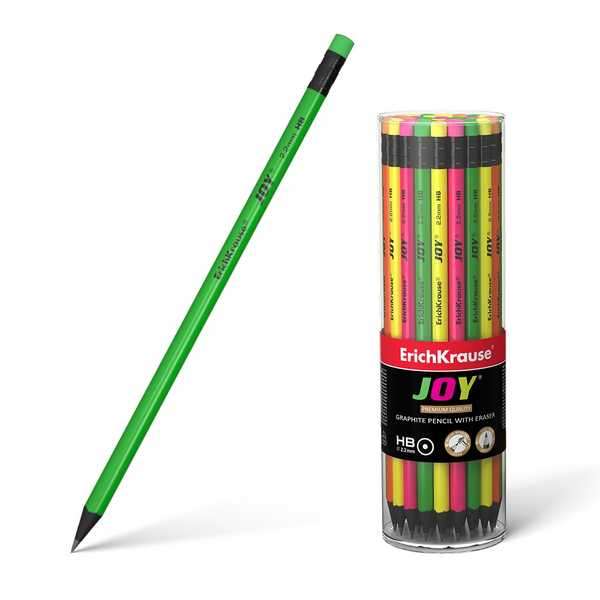 Schwarzgraphit runder Bleistift mit Radiergummi - HB JOY