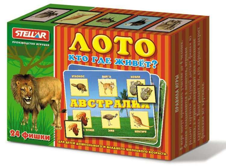 Board Game Lotto. Who Lives Where? (24 Tokens)