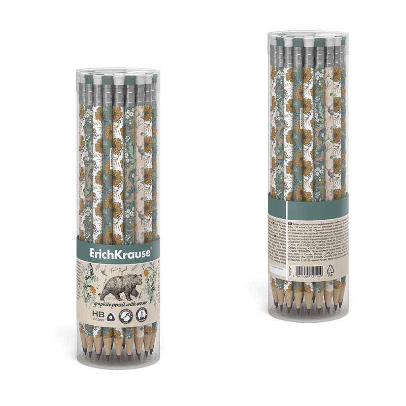 Dreieckiger Graphitstift mit Radiergummi ErichKrause Natural Life, HB