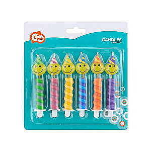 Sveču komplekts 6/6 gab. 8cm ar turētāju Smaids assorti