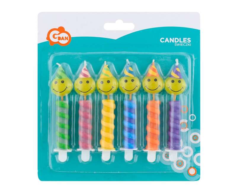 Sveču komplekts 6/6 gab. 8cm ar turētāju Smaids assorti