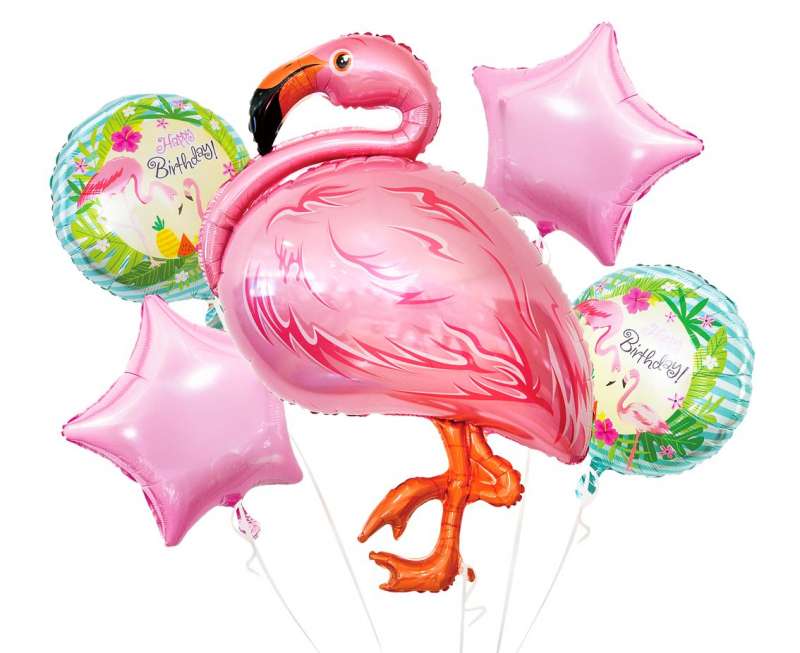 Set aus Folienballons Flamingo / 5 Stück